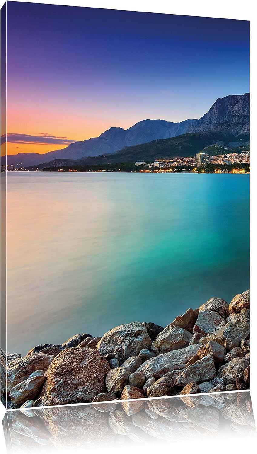 Meer an Traumstadt, Format: 100x70 auf Leinwand, XXL riesige Bilder fertig gerahmt mit Keilrahmen, K