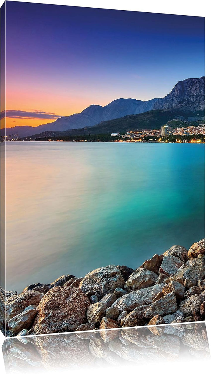 Meer an Traumstadt, Format: 100x70 auf Leinwand, XXL riesige Bilder fertig gerahmt mit Keilrahmen, K