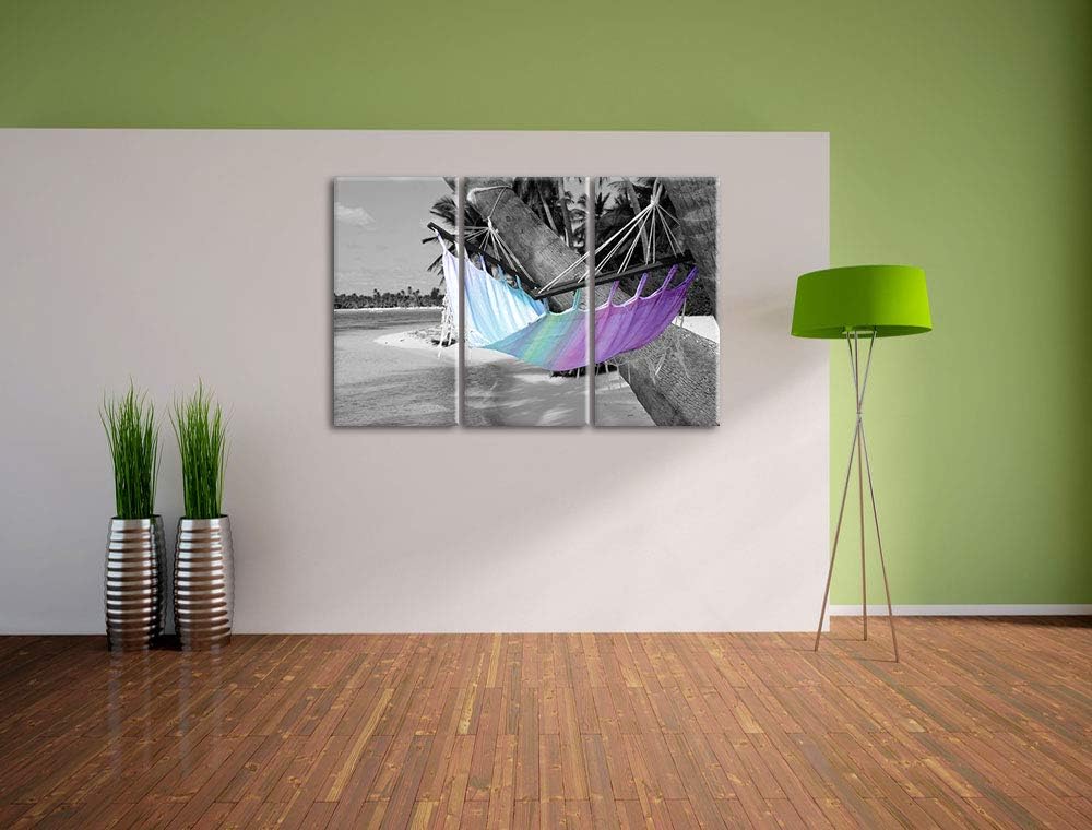traumhafte Hängematte am Strand schwarz/weiss 3-Teiler Leinwandbild 120x80 Bild auf Leinwand, XXL ri