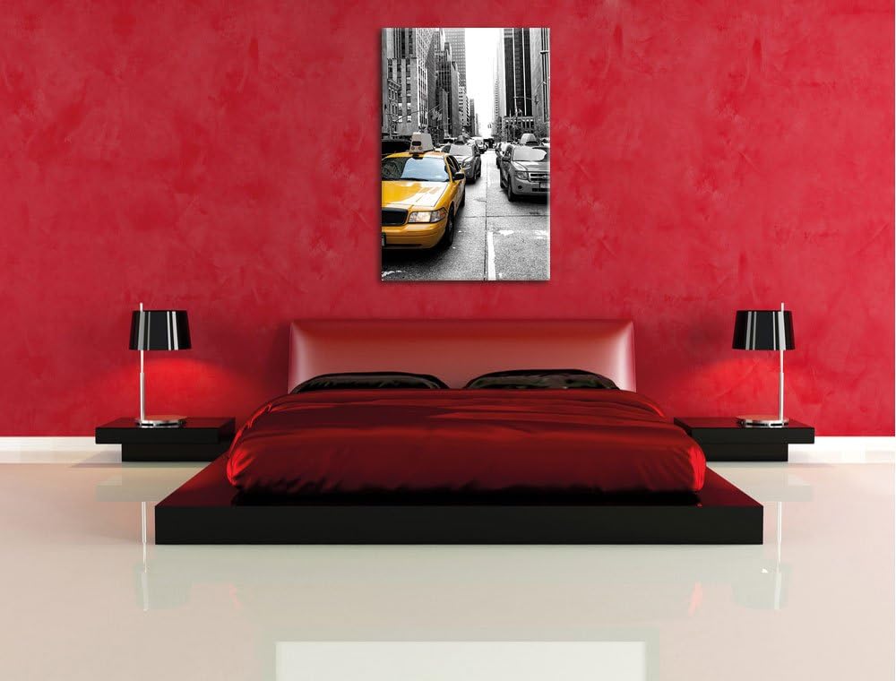 Pixxprint Gelbes Taxi in New York schwarz/weiss als Leinwandbild/Grösse: 100x70 cm/Wandbild/Kunstdru