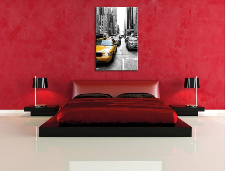 Pixxprint Gelbes Taxi in New York schwarz/weiss als Leinwandbild/Grösse: 100x70 cm/Wandbild/Kunstdru
