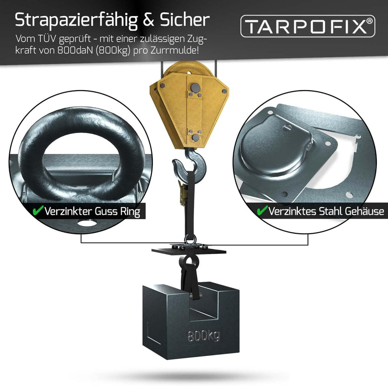 Tarpofix® Anhänger Zurrösen mit Gegenplatten inkl. Schrauben (6 Stück) - Robuste Zurrmulden mit eine