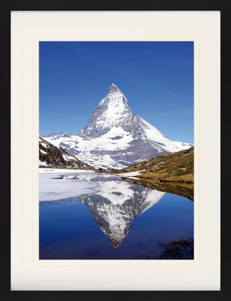 1art1 Berge Poster Matterhorn Mit Riffelsee Gerahmtes Bild Mit Edlem Passepartout | Wand-Bilder | Im