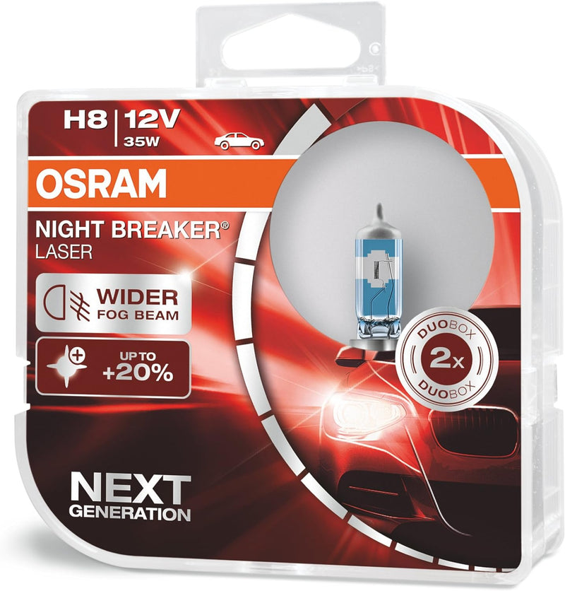 OSRAM NIGHT BREAKER LASER H8, +150% mehr Helligkeit, Halogen-Scheinwerferlampe, 64212NL-HCB, 12V PKW