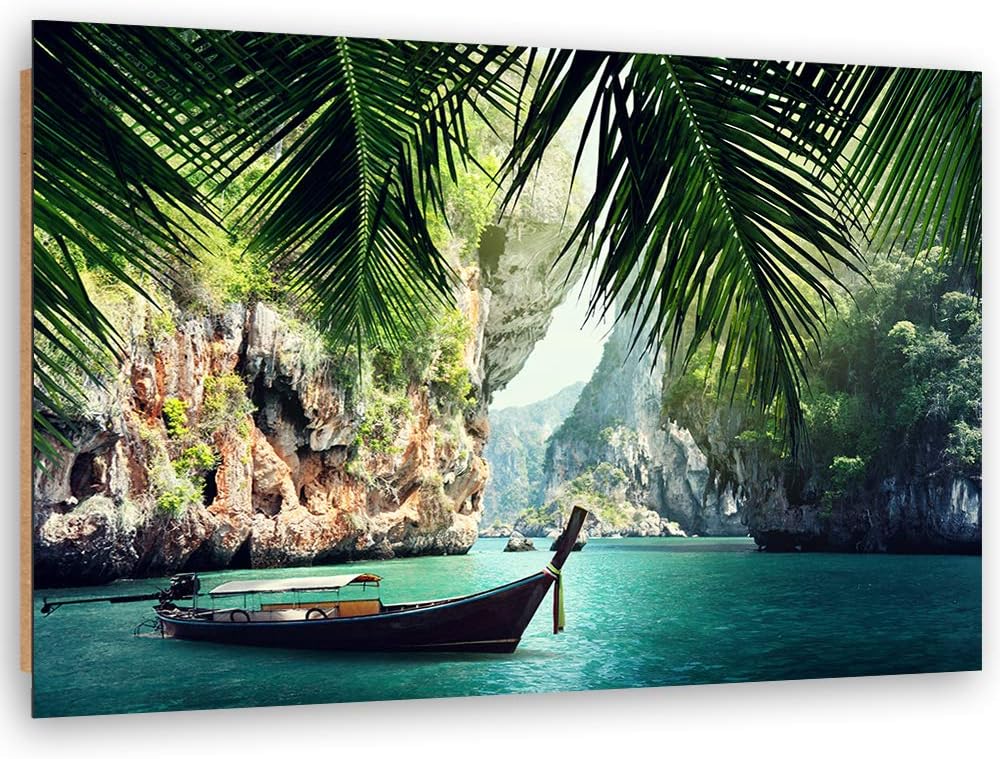 Dekobild Boot Deko Wand Kunstdruck See Grün 70x50 cm