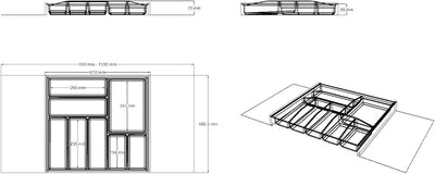 Generic Lana Solution Besteckeinsatz für 70er bis 120er Schubladen, 480,5 mm x 510 mm, weiss