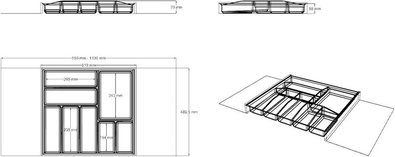 Generic Lana Solution Besteckeinsatz für 70er bis 120er Schubladen, 480,5 mm x 510 mm, weiss