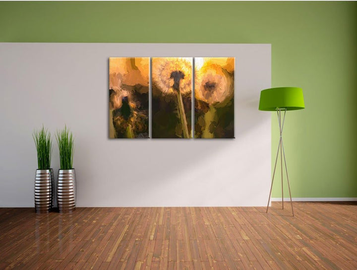 Pixxprint Pusteblume Pinsel Effekt 3-Teiler Leinwandbild 120x80 Bild auf Leinwand