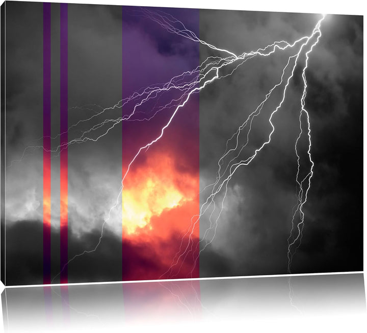 riesiger Blitz am Gewitterhimmel schwarz/weiss Format: 100x70 auf Leinwand, XXL riesige Bilder ferti