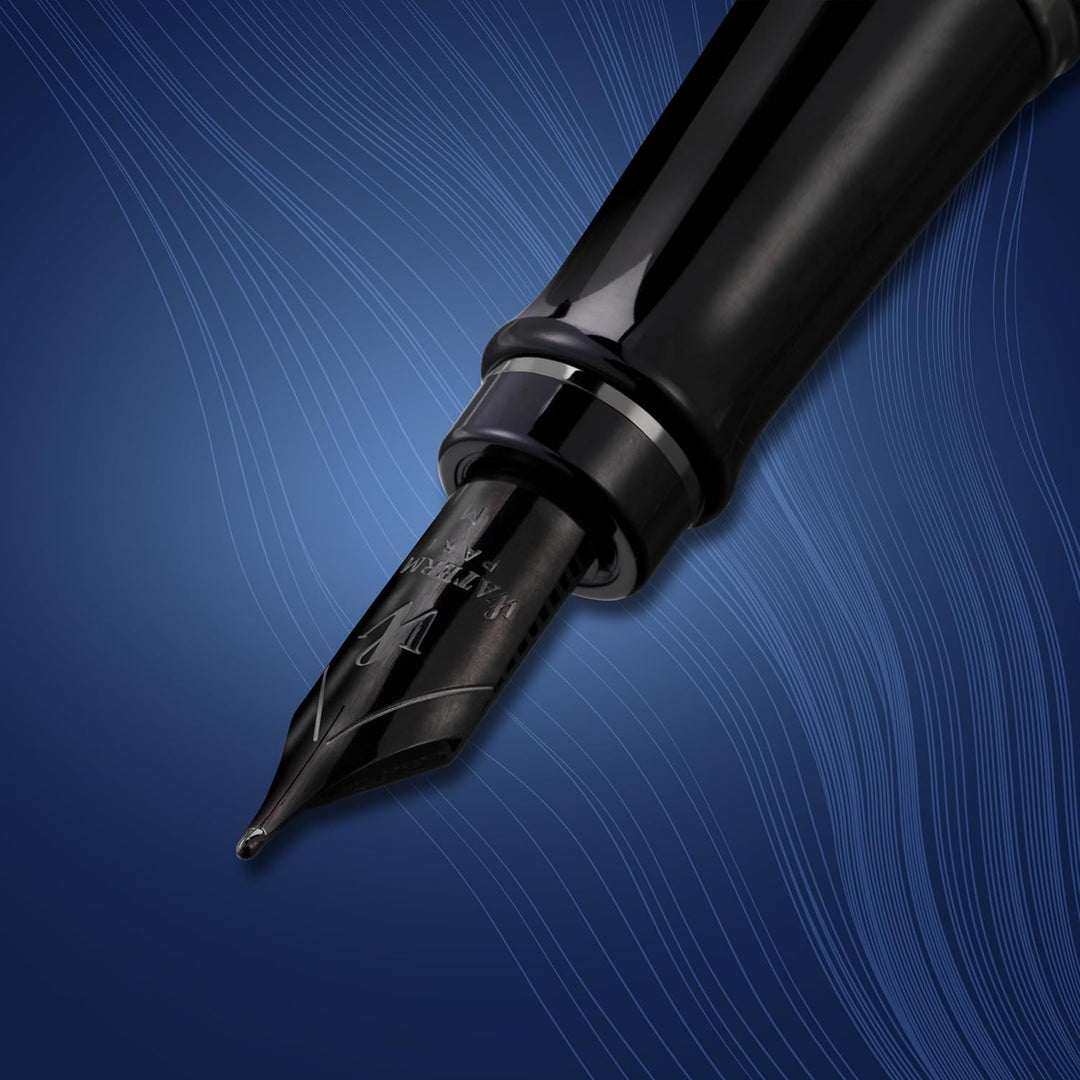 Waterman Expert Füller | Schwarze Metallic-Lackierung mit Ruthenium-Zierteilen | Medium Edelstahlfed