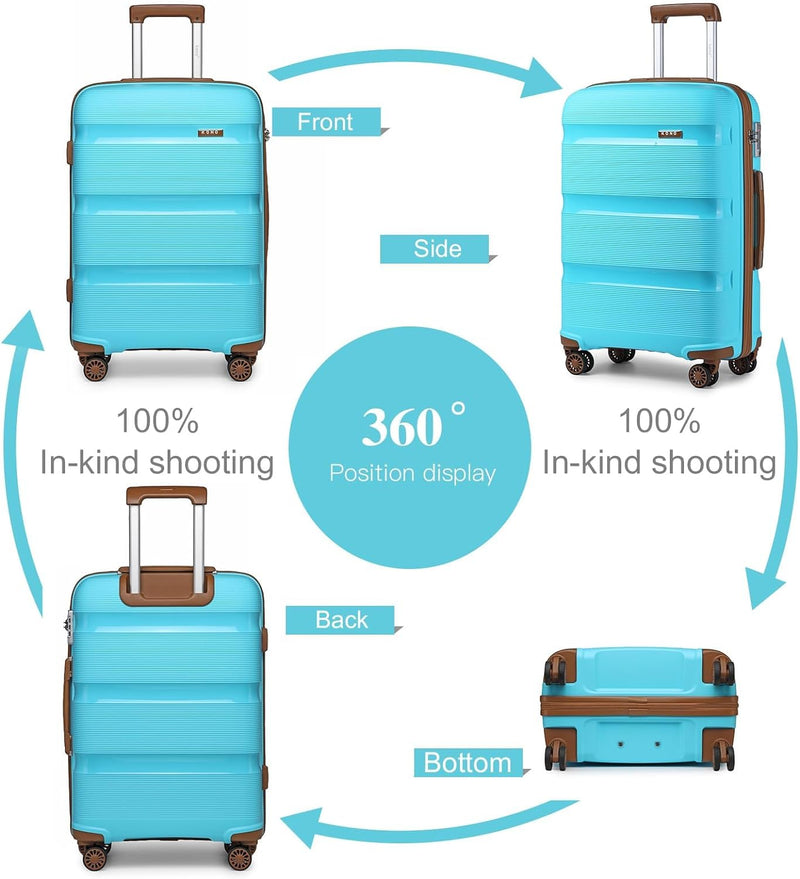 KONO Koffer Trolleys Reisekoffer mit TSA Schloss M (55cm Handgepäck) Blau/Braun, M (55cm Handgepäck)