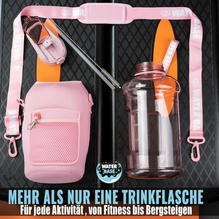 Water Base Trinkflasche Sport 2,2 l Fitness Wasserflasche aus BPA-freiem Tritan mit Seitentasche Mus