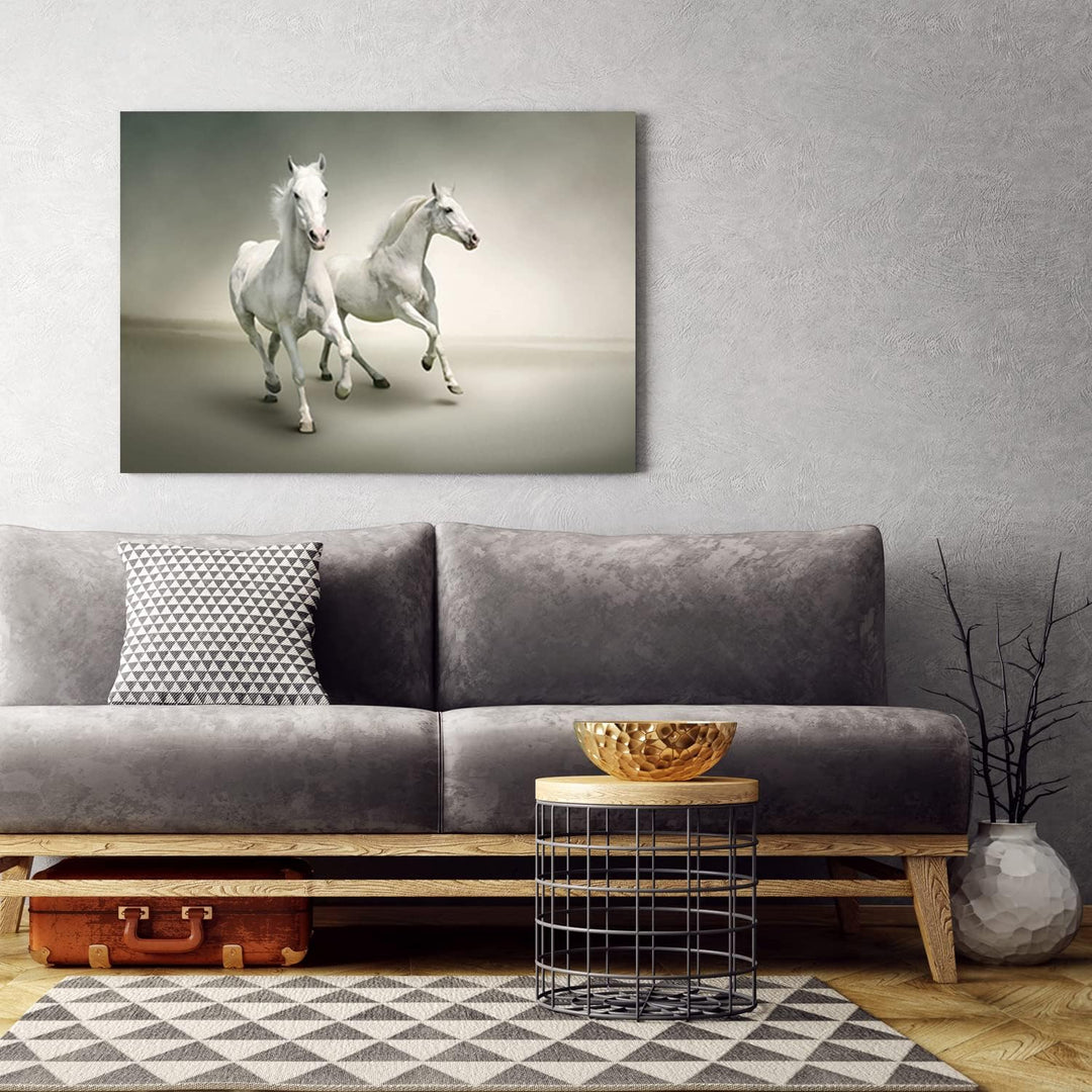 Feeby Vlies Leinwandbild Hengst Laufen Stute Pferde 90x60 cm Druckbild Wandbild Wanddekoration Deko