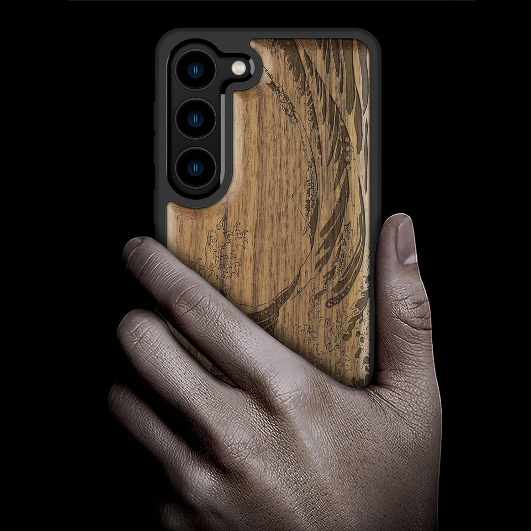 Carveit Hülle für Galaxy S23 Case [Elegante Walnuss] [Weich TPU Stossstange] Stossfeste Handyhülle K