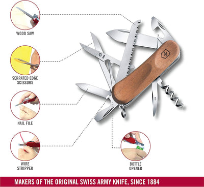 Victorinox Holz Taschenmesser Evolution Wood 17 (13 Funktionen, Holzsäge, Korkenzieher) Single, Sing