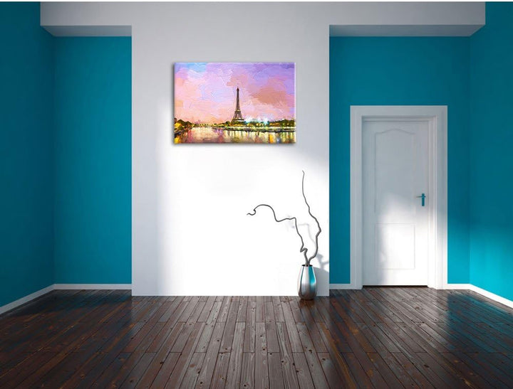 Pixxprint Eifelturm Paris bei Nacht als Leinwandbild/Grösse: 100x70 cm/Wandbild/Kunstdruck/fertig be