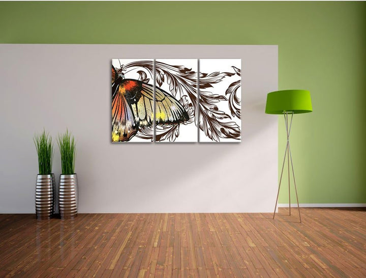 Pixxprint Prachtvoller Schmetterling weiss 3-Teiler Leinwandbild 120x80 Bild auf Leinwand