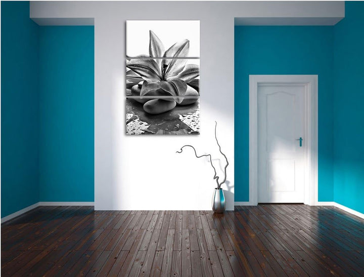 Pixxprint Blaue Lilie und Tulpe als Leinwandbild/Grösse: 3 Teilig (120x80) cm/Wandbild/Kunstdruck/fe