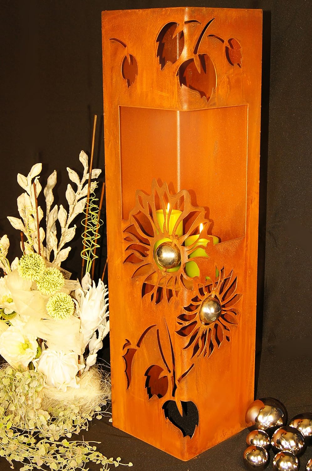 Feuersäule Sonnenblume Edelrost Rost Metall Gartendeko Garten Stele Fackel Feuer Säule