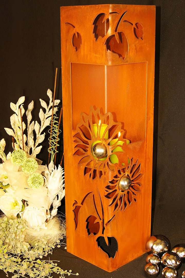 Feuersäule Sonnenblume Edelrost Rost Metall Gartendeko Garten Stele Fackel Feuer Säule