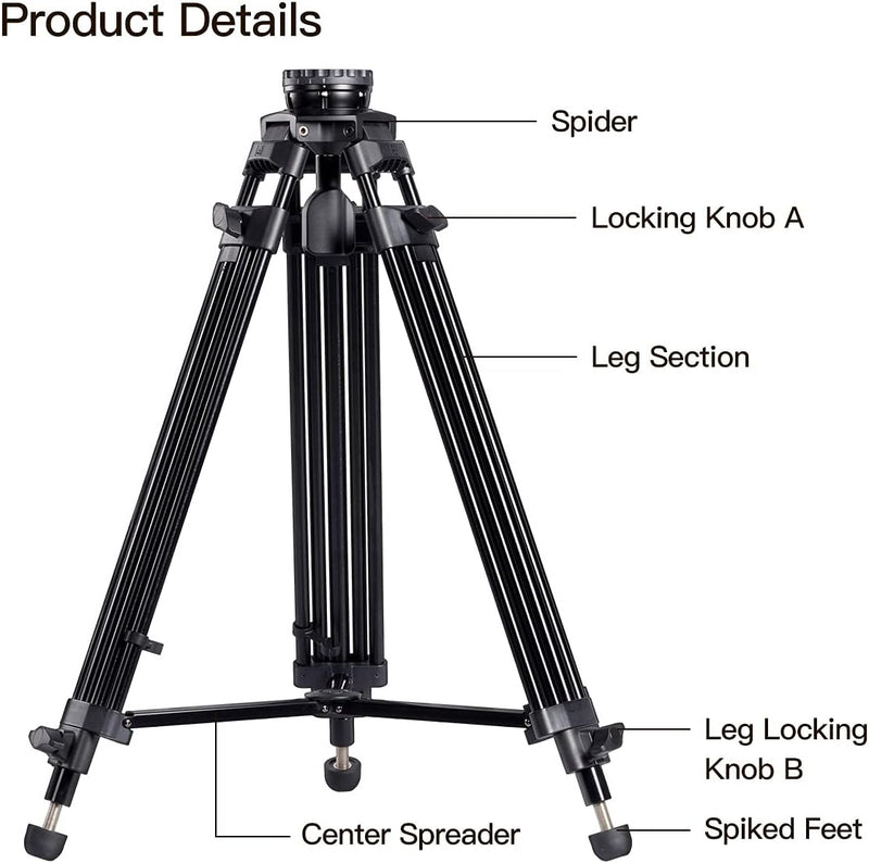 SIRUI Professionelles Videokamera-Stativ-Set SH15T + BCH-10 mit Flüssigkeitskopf SH15T+BCH10, SH15T+