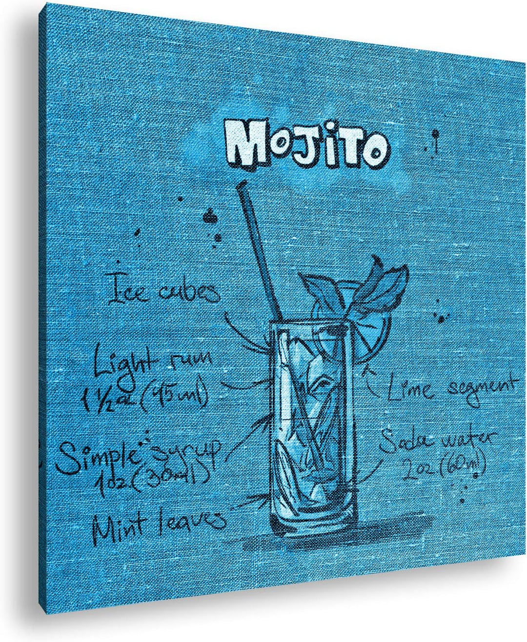deyoli Rezept für einen Mojito Format: 60x60 Effekt: Monocrome Blau als Leinwandbild, Motiv fertig g