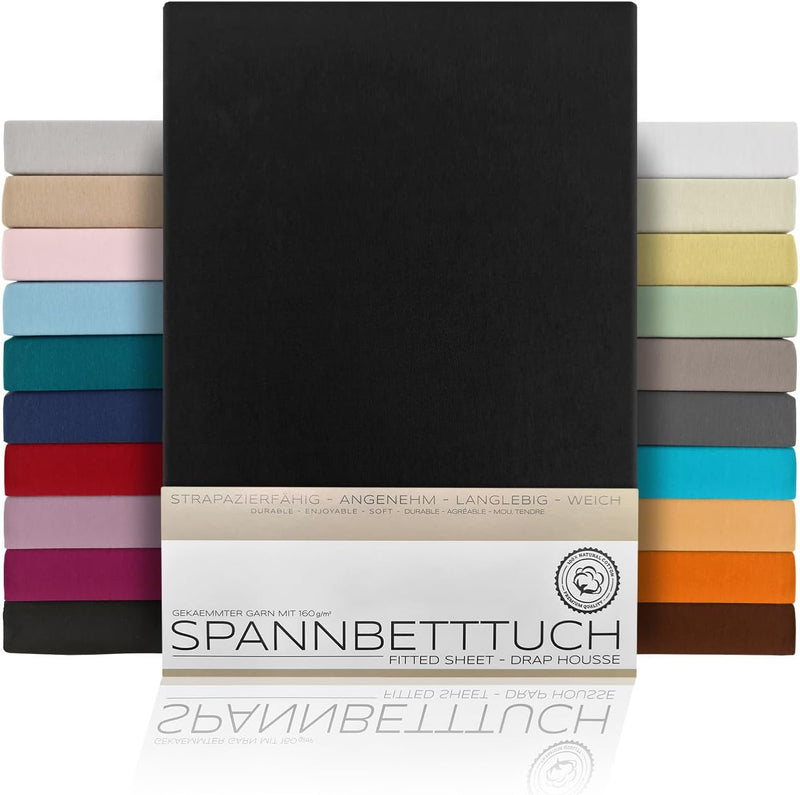 BEAUTEX Spannbetttuch Bettlaken aus Baumwolle, Premium Jersey Stoff 160g/m², Grösse und Farbe wählba