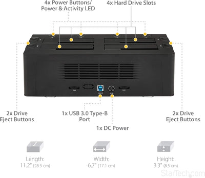 StarTech.com USB 3.0 4 Bay 2,5 Zoll / 3,5 Zoll SATA III Festplatten Dockingstation mit UASP und zwei