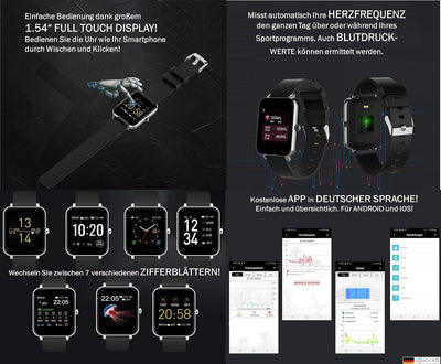SOUCCESS FITNESSUHR MIT Full Touch Display, SMARTWATCH Always ON Display, FITNESSTRACKER, PULSMESSER