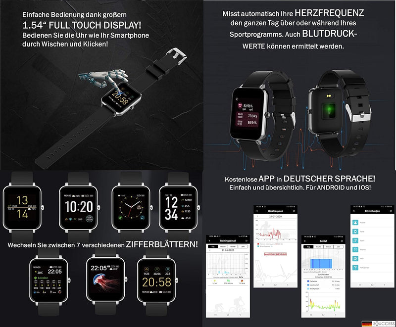 SOUCCESS FITNESSUHR MIT Full Touch Display, SMARTWATCH Always ON Display, FITNESSTRACKER, PULSMESSER