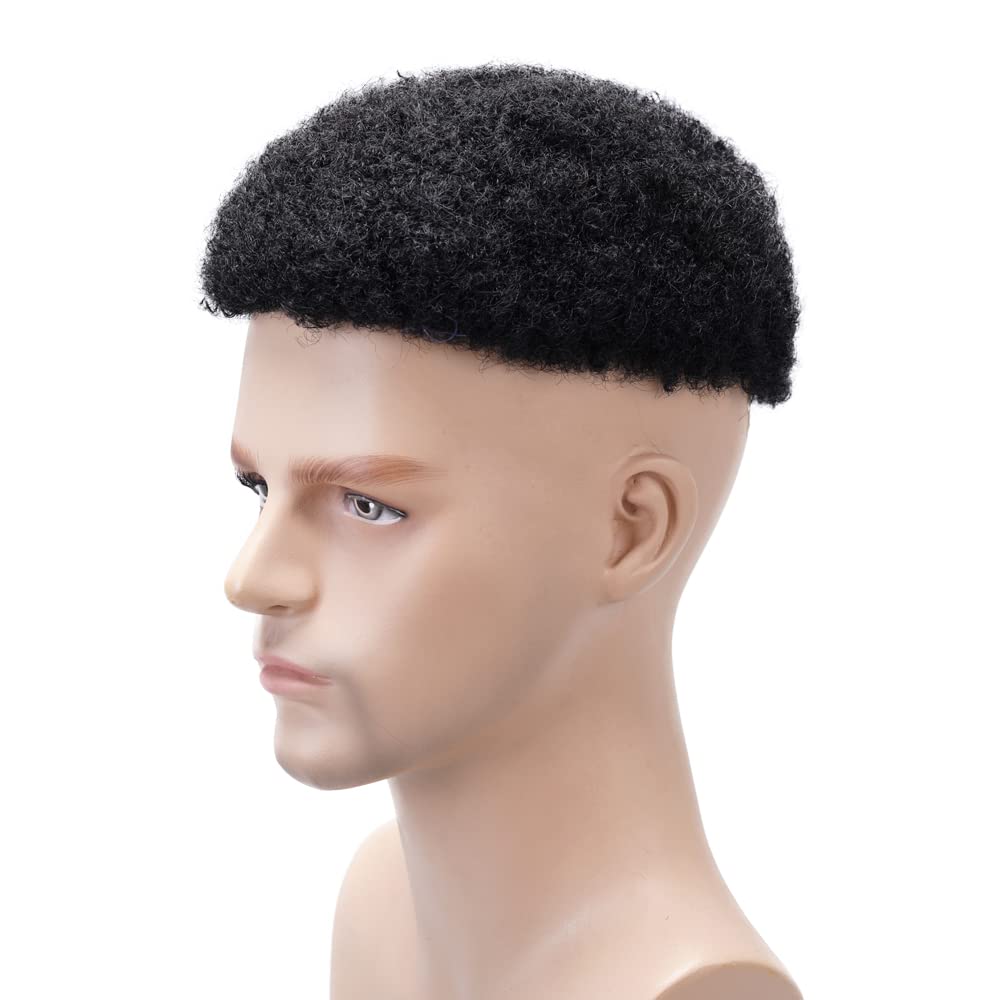 Lordhair Afro Toupet für Schwarze Männer, Lockiges Herren-Toupet,100% Echthaar Männer Ersatzsystem,