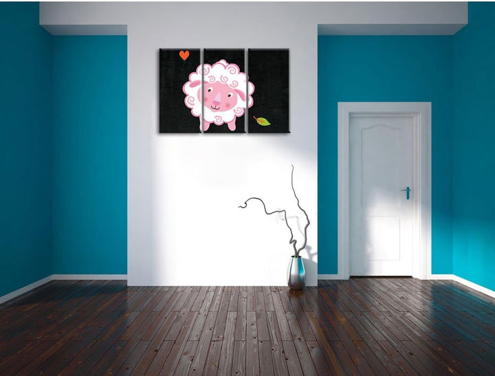 Pixxprint Niedliches Schaf als Leinwandbild/Grösse: 3 Teilig (120x80) cm/Wandbild/Kunstdruck/fertig