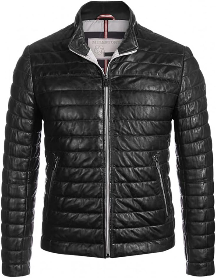 MILESTONE Herren Lederjacke Steppjacke Tereno Schwarz Stehkragen Echtes Leder Gr. 46-62 (56, Schwarz