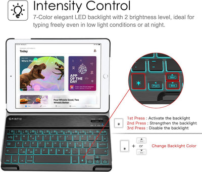 Fintie beleuchtete Tastatur Hülle Kompatibel mit iPad 9.7 Zoll 2018 2017 / iPad Air 2 / iPad Air - U
