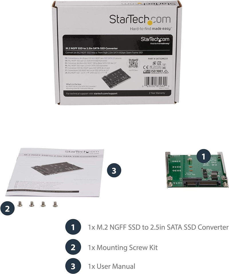 StarTech.com M.2 SATA SSD auf 2.5 Zoll SATA Adapter - M.2 NGFF auf SATA Konverter - 7mm - Open-Frame