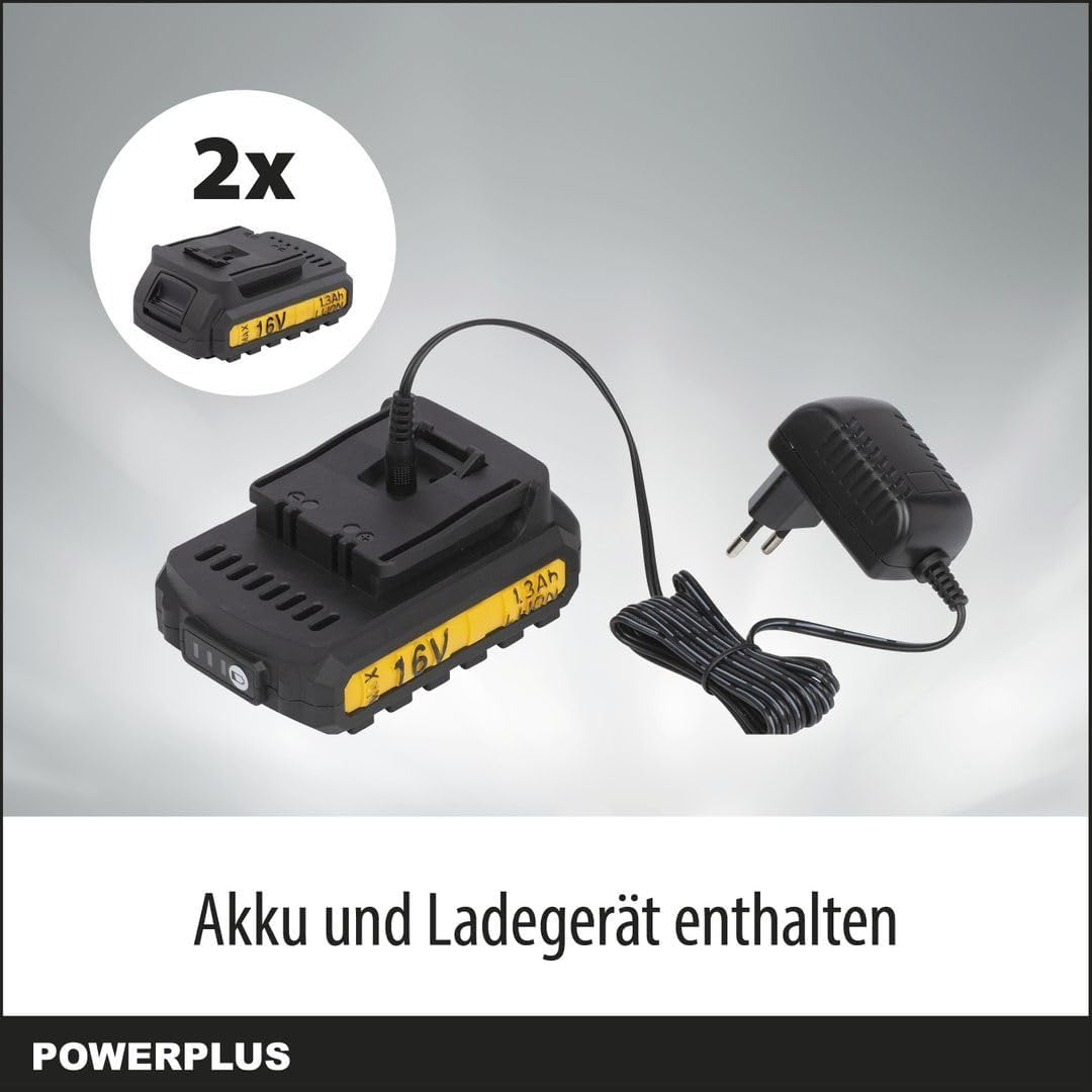 Powerplus Akkuschrauber & Bohrer POWX00425 - Akku Schraubendreher & Bohrer 16V, inkl. 2 x 1,3Ah Akku