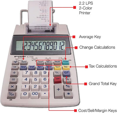 Sharp Druckender Tischrechner EL-1750V Weiss & Genie Additionsrollen Ersatz-Papierrollen geeignet fü