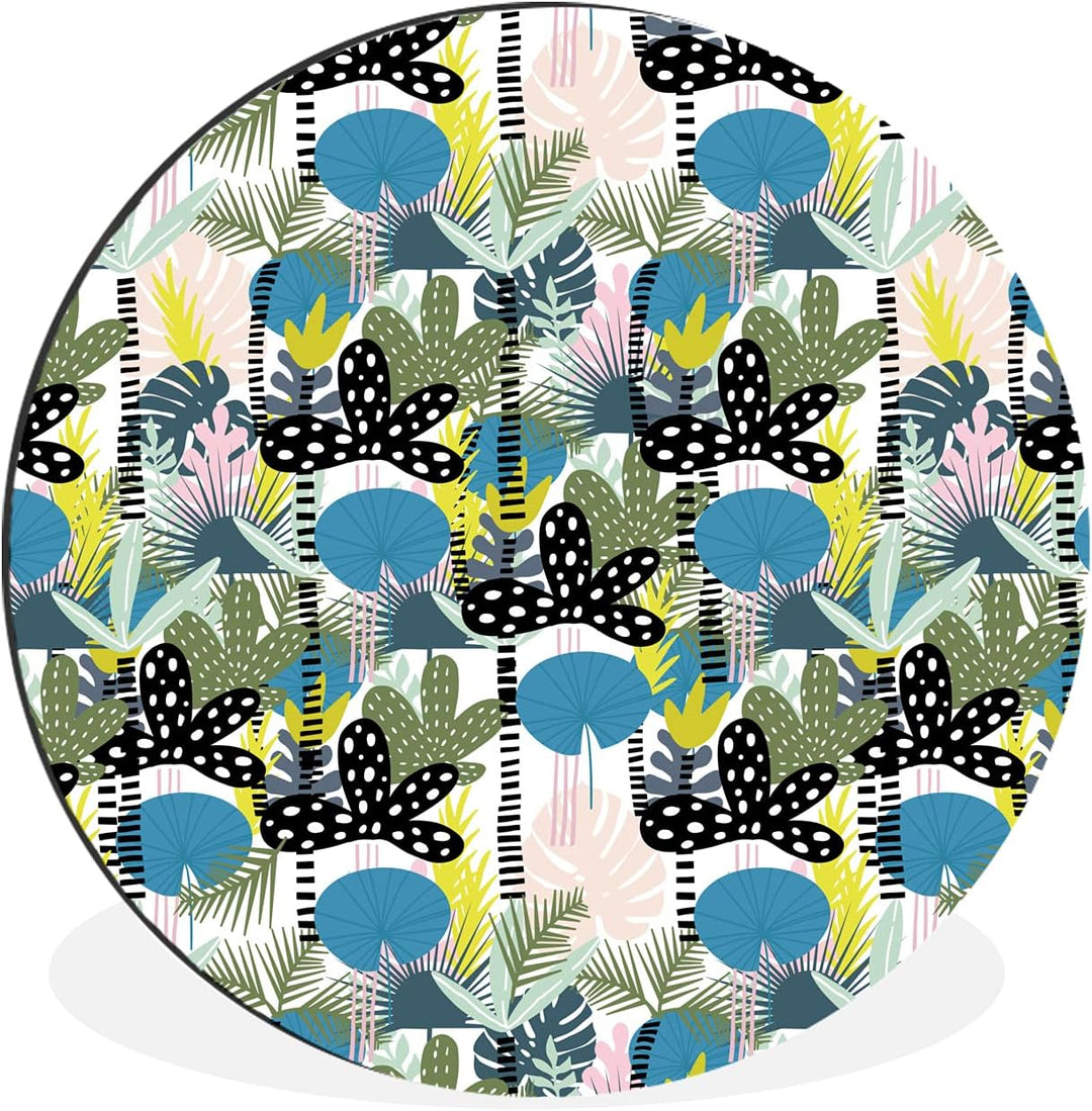 MuchoWow Wandbild Rund Wanddeko Deko Wohnzimmer Bilder 90x90 cm Dschungel - Pflanzen - Abstrakt, 90x