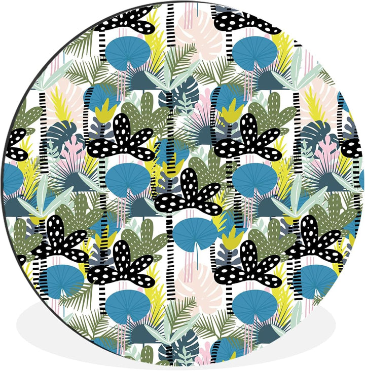 MuchoWow Wandbild Rund Wanddeko Deko Wohnzimmer Bilder 90x90 cm Dschungel - Pflanzen - Abstrakt, 90x