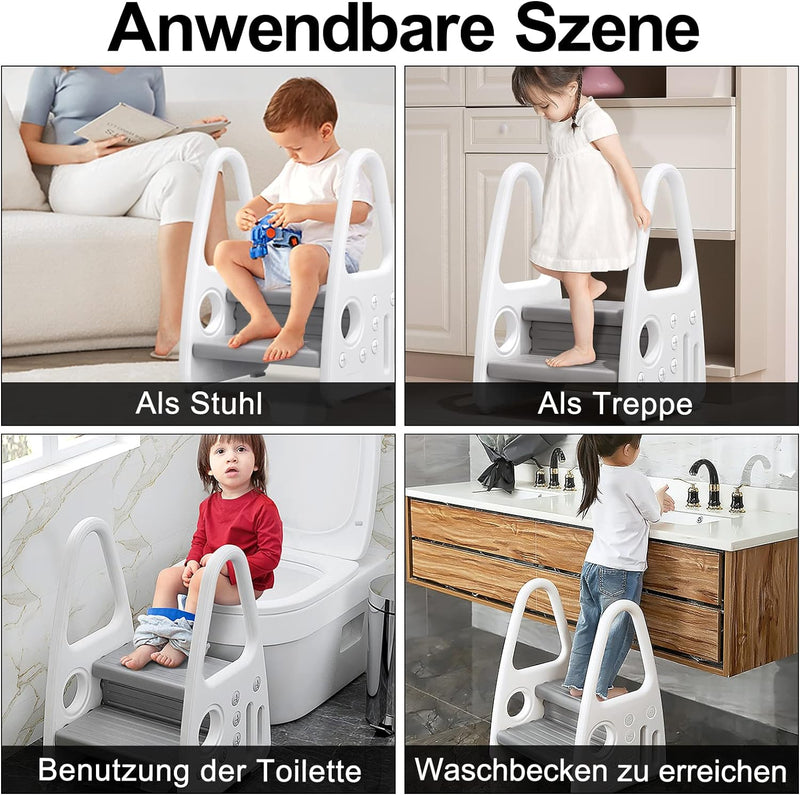 YUENFONG Lernturm Tritthocker Kinder Trittleiter 2 Stufen Klappbar Hocker Fussbank Trittschemel aus