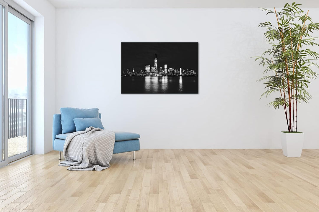 deyoli New York Manhatten bei Nacht Format: 80x60 als Leinwandbild, Motiv fertig gerahmt auf Echthol