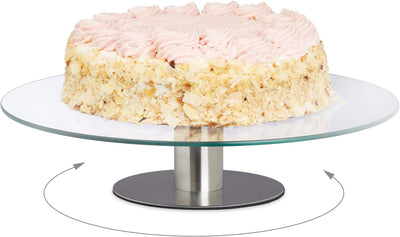 APS 652 Edelstahl-Kuchen-Platte mit Polystyrol Abdeckung, Ø 30 x 7/11 cm, 2 Deckel & Relaxdays Torte