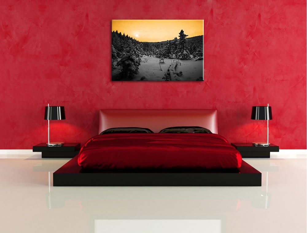 Wald im verschneiten Winter schwarz/weiss Format: 100x70 auf Leinwand, XXL riesige Bilder fertig ger