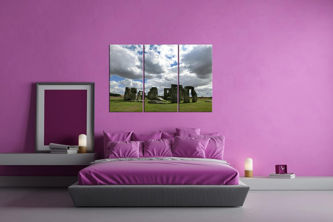 deyoli gigantische Stonehenge Felsformation in England Format: 3-teilig 120x80 als Leinwandbild, Mot