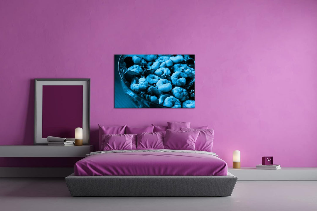 deyoli Garnelen Salat Format 80x60 Effekt: Monocrome Blau als Leinwandbild, Motiv fertig gerahmt auf