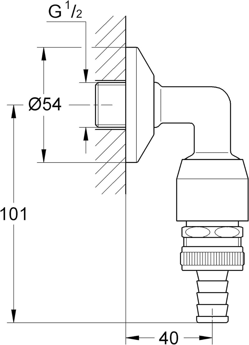 GROHE Eggemann Original WAS Schlauchanschlussbogen DN15 mit Rohrbelüfter 41126000 12,4 x 8 x 4,8 cm,