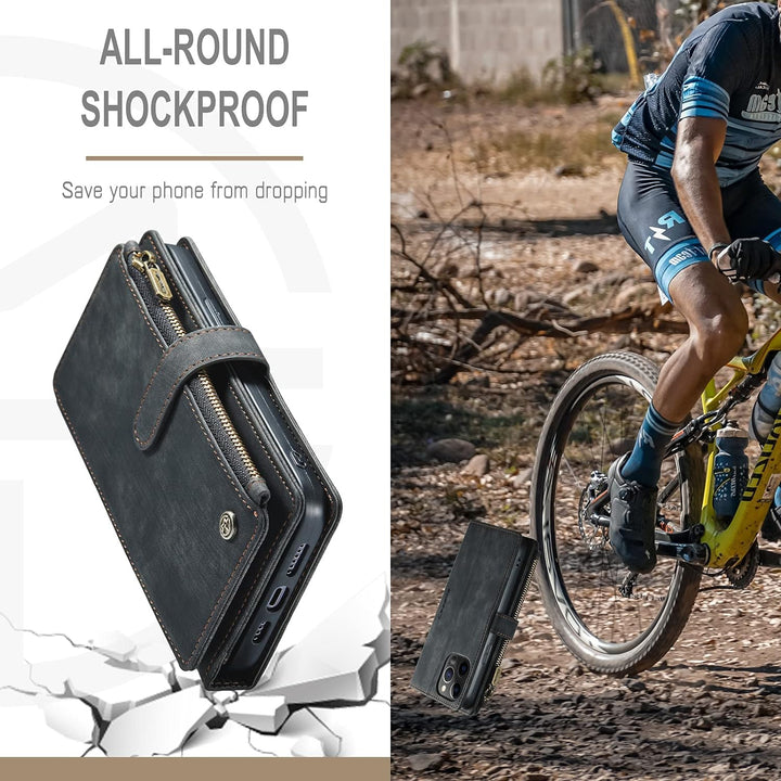 QLTYPRI Handyhülle für iPhone 13 Pro, Reissverschluss Hülle PU Leder Klapphülle Kartenfach Geldbörse