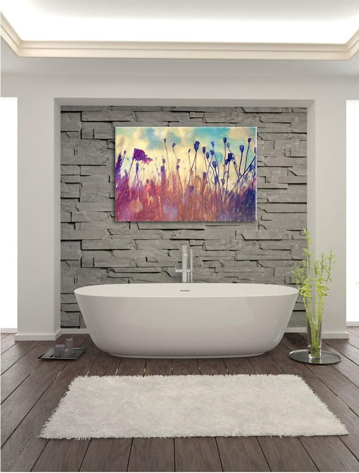 Pixxprint Mohn im Weizenfeld Kunst Buntstift Effekt, Format: 100x70 auf Leinwand, 100x70