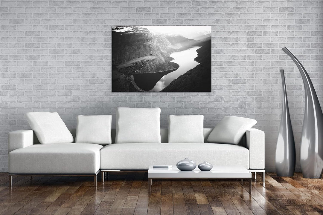 deyoli atemberaubende Aussicht eines Fjords Format: 80x60 als Leinwand, Effekt: Schwarz&Weiss, Motiv