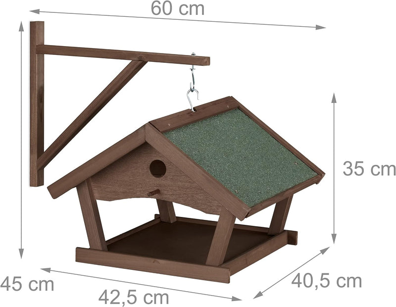 Relaxdays Vogelfutterhaus Holz, Futterhaus zum Aufhängen, HBT: 35x42,5x40,5 cm, Futterstelle für Wil